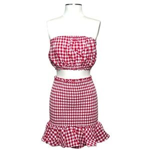 Anthropologie Mable Gingham Smocked Mini Skirt Set Size Small